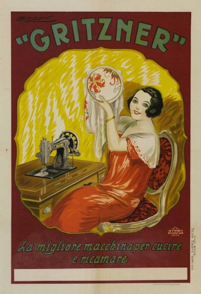  GRITZNER , LA MIGLIORE MACCHINA PER CUCIRE E RICAMARE  - Auction Vintage Posters - Digital Auctions