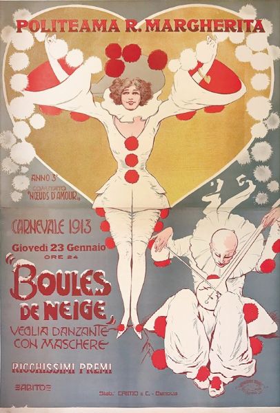 BOULES DE NEIGE / VEGLIA DANZANTE CON MASCHERE / POLITEAMA R. MARGHERITA / COMITATO  NOEUDS D AMOUR  - Auction Vintage Posters - Digital Auctions