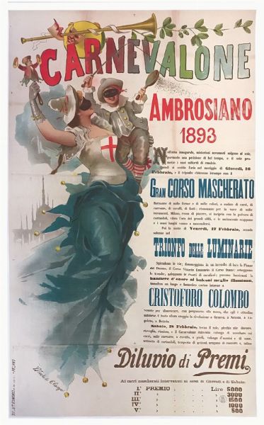 CARNEVALONE AMBROSIANO 1893 / GRAN CORSO MASCHERATO &  DILUVIO DI PREMI  - Asta Manifesti d'epoca - Digital Auctions