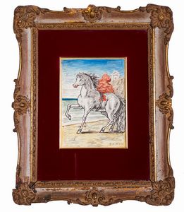 De Chirico Giorgio : Cavallo bianco con drappo rosso in riva al mare  - Asta 86 ASTA DI ARTE MODERNA E CONTEMPORANEA - Digital Auctions