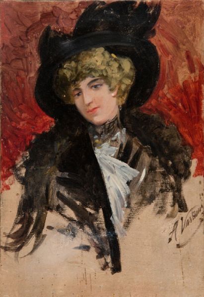 Vertunni Achille : Ritratto di signora con cappello.  - Auction Graphics & Books - Digital Auctions