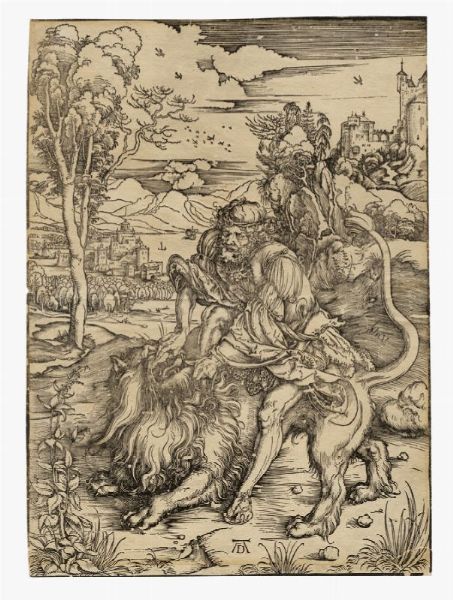 Drer Albrecht : Sansone squarcia la mascella del leone.  - Auction Graphics & Books - Digital Auctions