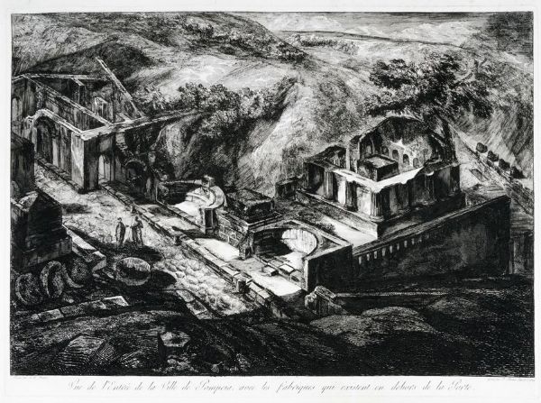 Vue de l'Entre de la Ville de Pompeia.../Perspective du Temple d'Isis, et du petit Temple Egyptien...  - Auction Graphics & Books - Digital Auctions