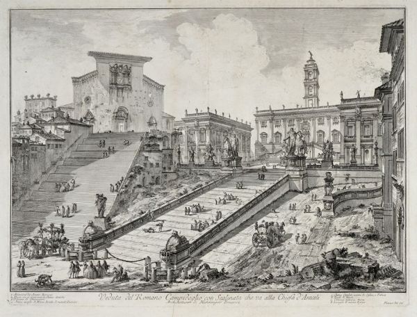 Veduta del Romano Campidoglio con Scalinata che va alla Chiesa d'Araceli.  - Auction Graphics & Books - Digital Auctions