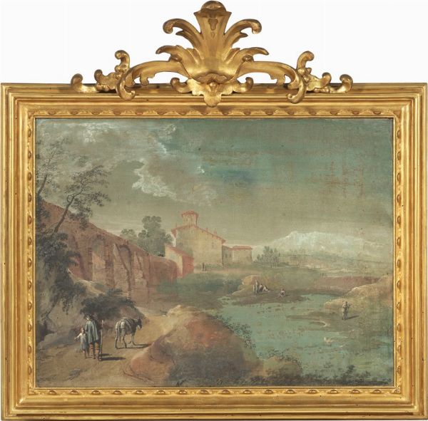 Paesaggio fluviale con architettura e figure e Paesaggio fluviale con figure sulle rive  - Auction Important Old Masters Paintings - Digital Auctions