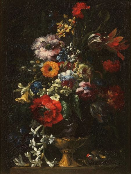 Due nature morte a soggetto Vaso con fiori e uccellino  - Auction Important Old Masters Paintings - Digital Auctions