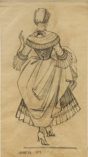 Lauretta n. 1 - Bozzetto di costume per I due sergenti  - Asta Dipinti e Sculture del XIX e XX secolo - Digital Auctions
