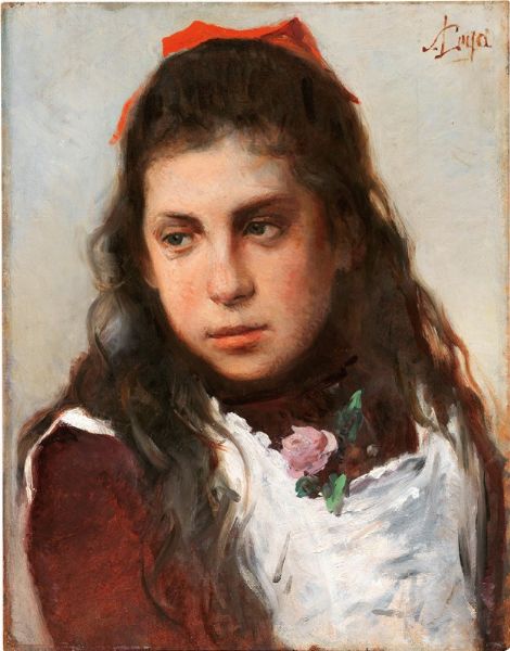Ritratto di giovinetta con fiocco rosso  - Asta Dipinti e Sculture del XIX e XX secolo - Digital Auctions