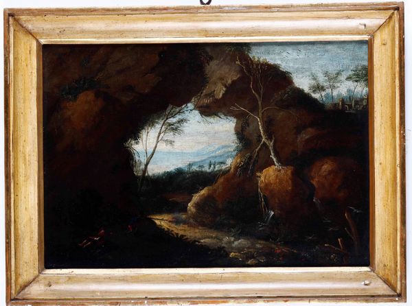 Scuola del XVIII secolo Paesaggio roccioso e villaggio sullo sfondo  - Auction Old Masters - Digital Auctions