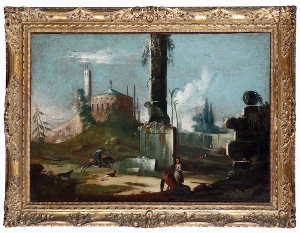 Scuola veneta del XVIII secolo Paesaggio con figure e rovine  - Auction Old Masters - Digital Auctions