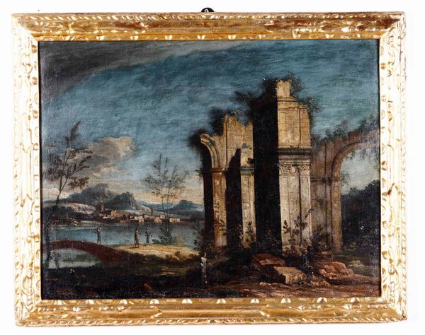 Scuola veneta del XVIII secolo Capricci con architetture classiche e figure  - Auction Old Masters - Digital Auctions