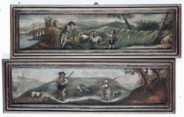 Scuola del XVIII secolo Paesaggi con pastori  - Auction Old Masters - Digital Auctions