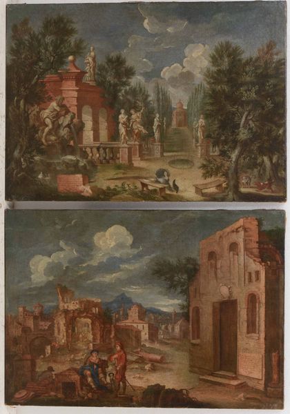Scuola del XVIII secolo Scenografia con veduta di giardino e Veduta di Roma con rovine  - Auction Old Masters - Digital Auctions