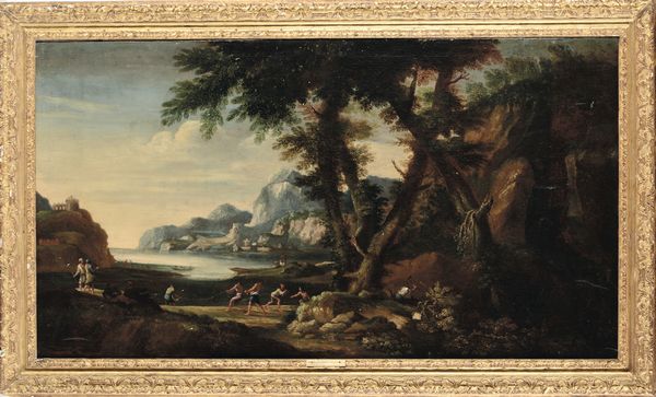 Scuola laziale del XVIII secolo Paesaggio con pescatori e agricoltori  - Auction Old Masters - Digital Auctions
