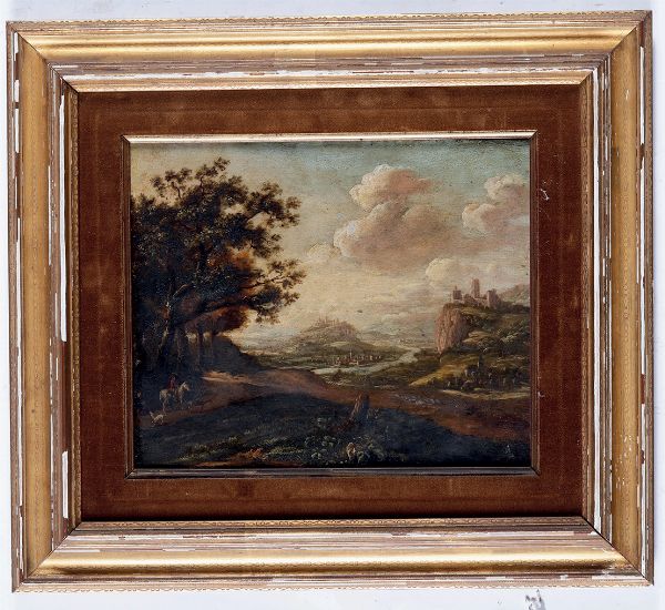 Scuola fiamminga del XVIII secolo Paesaggio con personaggio a cavallo  - Auction Old Masters - Digital Auctions