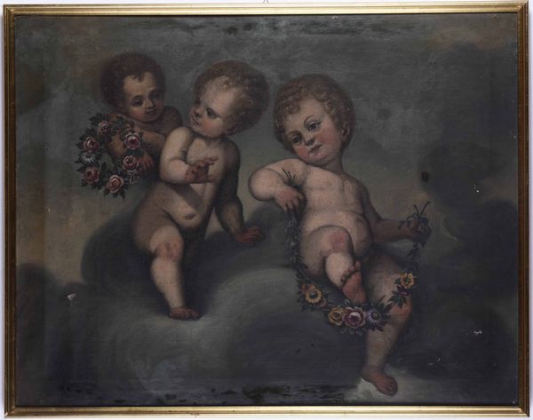 Scuola italiana XIX secolo Putti con ghirlande floreali  - Auction Old Masters - Digital Auctions