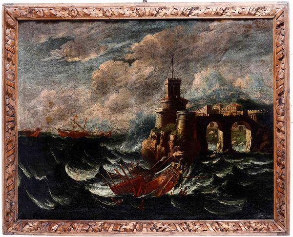 Scuola del XVIII secolo Paesaggio costiero con naufragio  - Auction Old Masters - Digital Auctions