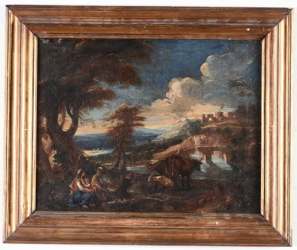 Scuola del XVIII secolo Riposo durante la fuga in Egitto  - Auction Old Masters - Digital Auctions