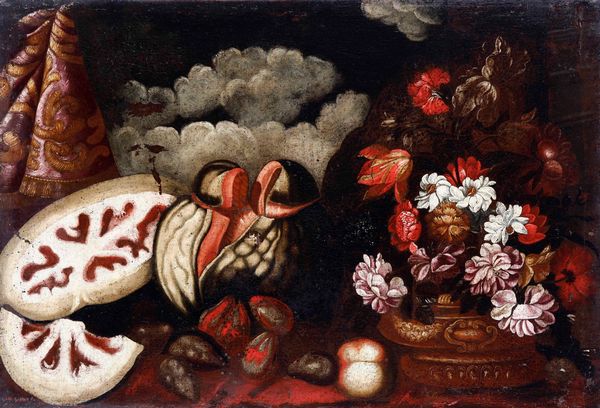 Scuola del XVII-XVIII secolo Natura morta con angurie e vaso di fiori  - Auction Old Masters - Digital Auctions
