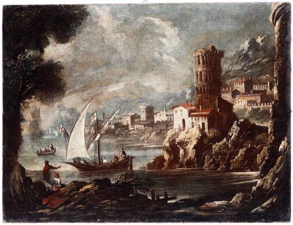Scuola del XVIII secolo Paesaggio costiero con pescatori  - Auction Old Masters - Digital Auctions