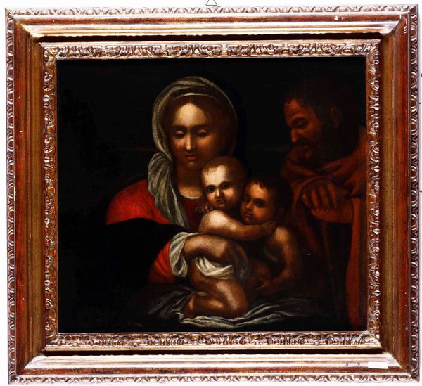 Scuola del XVII secolo Sacra Famiglia con S. Giovannino  - Auction Old Masters - Digital Auctions