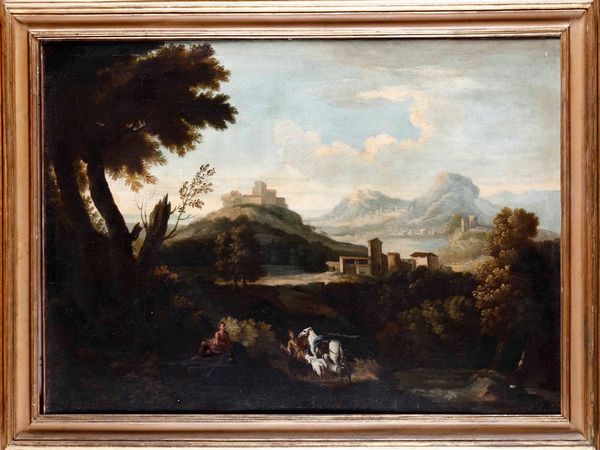 Scuola genovese del XVIII secolo Paesaggio con figure  - Asta Dipinti Antichi | Cambi Time - Digital Auctions