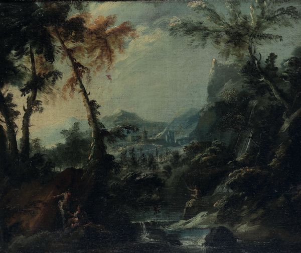 Scuola veneta del XVIII secolo Paesaggio fluviale con figure  - Auction Old Masters - Digital Auctions