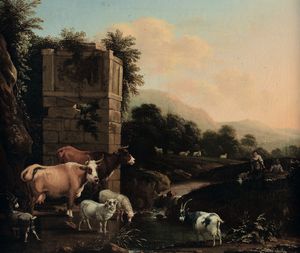 Scuola fiamminga del XVII secolo Paesaggio con pastori e armenti  - Auction Old Masters - Digital Auctions