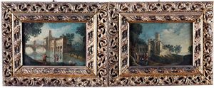Scuola del XIX secolo Paesaggi con architetture e contadini  - Auction Old Masters - Digital Auctions