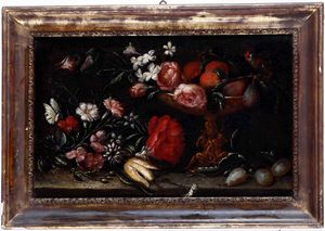 Scuola del XVIII secolo Nature morte con fiori e frutti  - Auction Old Masters - Digital Auctions