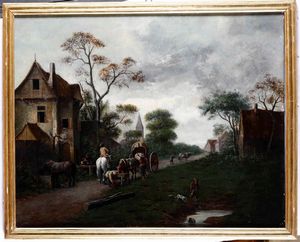 Scuola fiamminga del XVIII secolo Paesaggio con carovana e contadini  - Auction Old Masters - Digital Auctions