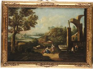 Scuola veneta del XVIII secolo Paesaggi con figure e architetture  - Auction Old Masters - Digital Auctions