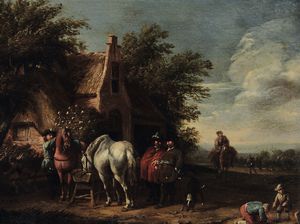 Scuola fiamminga del XVIII secolo Il riposo dei viandanti  - Auction Old Masters - Digital Auctions