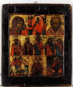 Icona raffigurante Madonna con Bambino, Cristo e Santi, Russia XIX secolo  - Auction Old Masters - Digital Auctions