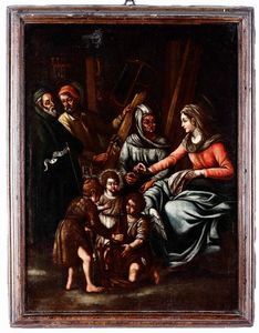 Scuola del XVII secolo Madonna con Bambino, S. Anna e San Giovannino  - Auction Old Masters - Digital Auctions