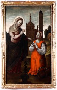 Scuola del XVIII secolo San Giuseppe con il Bambino e Apparizione della Vergine  - Auction Old Masters - Digital Auctions