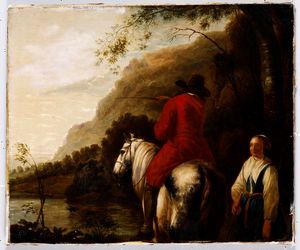 Aelbert Cuyp (1620 - 1691), ambito di Fanciulla e uomo a cavallo  - Asta Dipinti Antichi | Cambi Time - Digital Auctions
