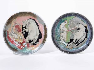 Coppia di piatti dipinti dal pittore Giorgio Michetti (Viareggio 1912- 2019), 1984  - Auction Ceramics | Cambi Time - Digital Auctions