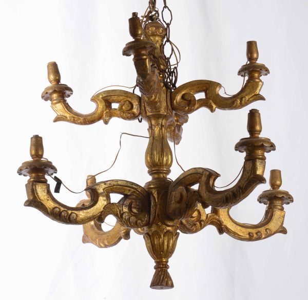 Lampadario a otto luci in legno dorato  - Auction Antiques | Cambi Time - Digital Auctions