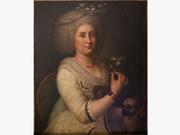 Portrait of a lady with flowers and dog  - Auction Tuscan style: curiosities from a country residence - Digital Auctions