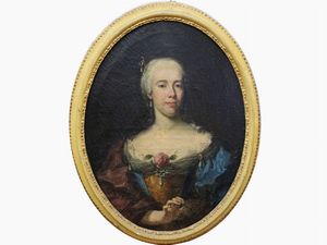 Portrait of a lady with rose and pearl pendants pinned to her dress  - Auction Furniture and Paintings from the Ancient Fattoria Franceschini, partly from Villa I Pitti - Digital Auctions