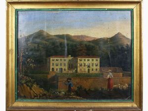 View of a villa with farmer and hunter  - Auction Furniture and Paintings from the Ancient Fattoria Franceschini, partly from Villa I Pitti - Digital Auctions