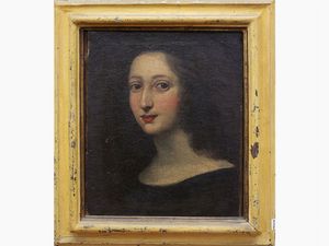 Female bust with black dress and brown hair falling around her shoulders  - Auction Furniture and Paintings from the Ancient Fattoria Franceschini, partly from Villa I Pitti - Digital Auctions