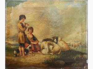 Country landscape with shepherd and sheep  - Auction Furniture and Paintings from the Ancient Fattoria Franceschini, partly from Villa I Pitti - Digital Auctions