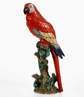 Grande figura di pappagallo ara. Firenze, Manifattura Zaccagnini Modello di Fosco Martini, metà anni '30 del XIX secolo